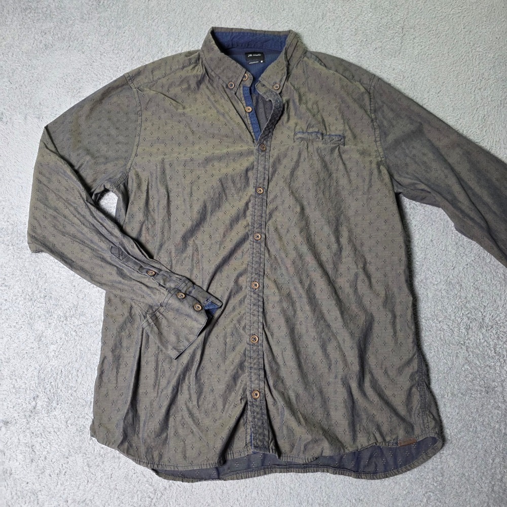 J.B. Holt Mens Large Button Down Shirt Olive Green Geometric JB073FPW